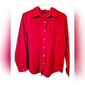 Karen Scott Cotton Red Button-Up Shirt